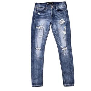 Express Legging Mid Rise Jeans Distressed Destroyed Medium Wash 2R